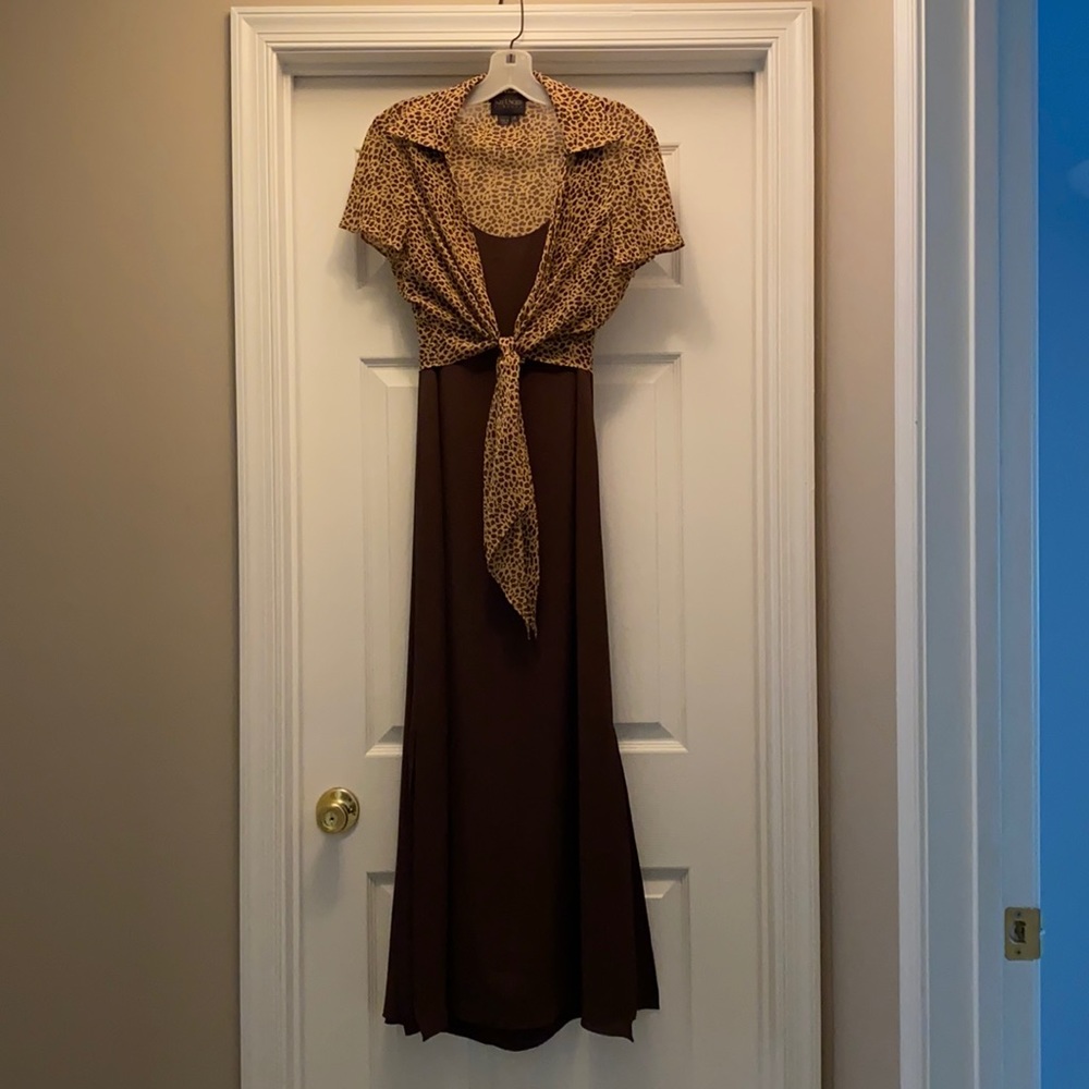 Kay Unger leopard print maxi dress